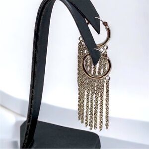 Brand New 10K White Gold Dangler Chain Earrings